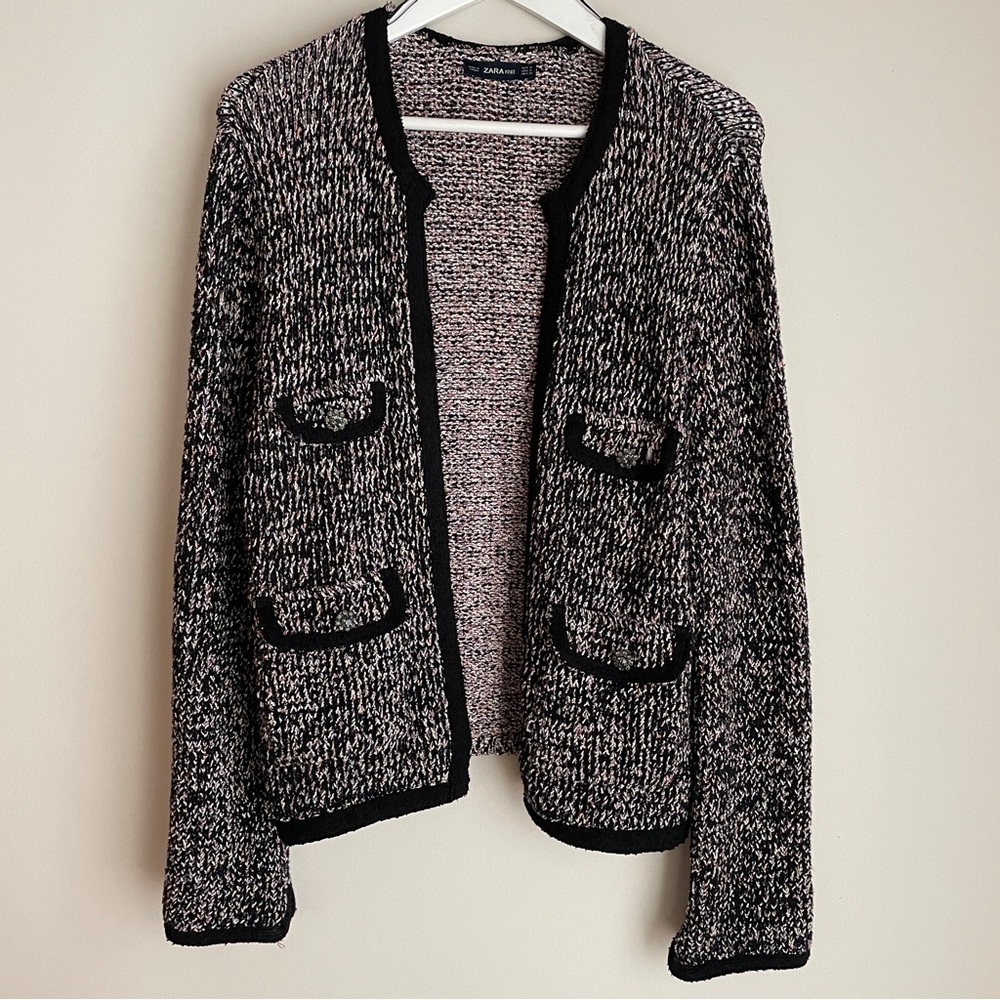 Zara Black and White Marled Knit Cardigan